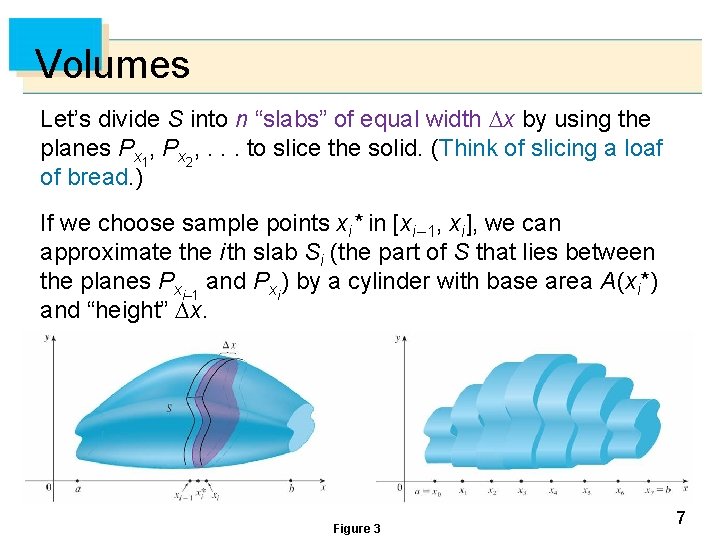 Volumes Let’s divide S into n “slabs” of equal width x by using the