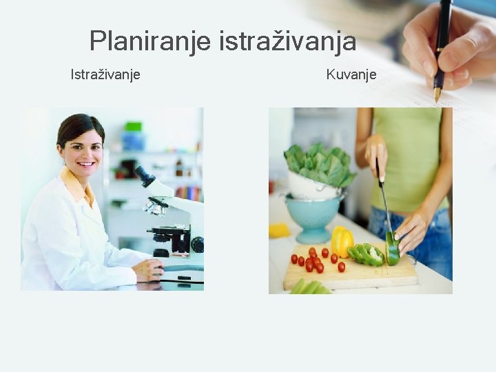 Planiranje istraživanja Istraživanje Kuvanje 