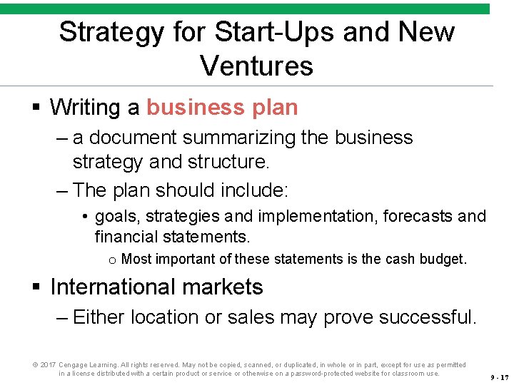 Strategy for Start-Ups and New Ventures § Writing a business plan – a document