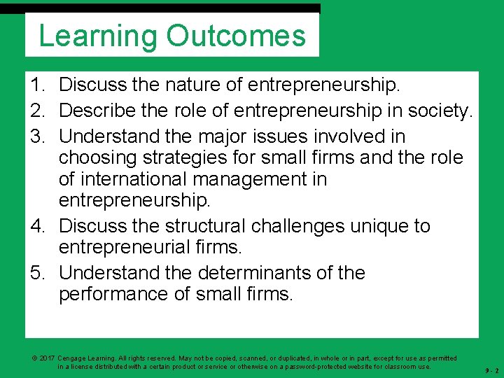 Learning Outcomes 1. Discuss the nature of entrepreneurship. 2. Describe the role of entrepreneurship