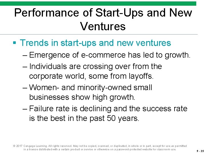 Performance of Start-Ups and New Ventures § Trends in start-ups and new ventures –