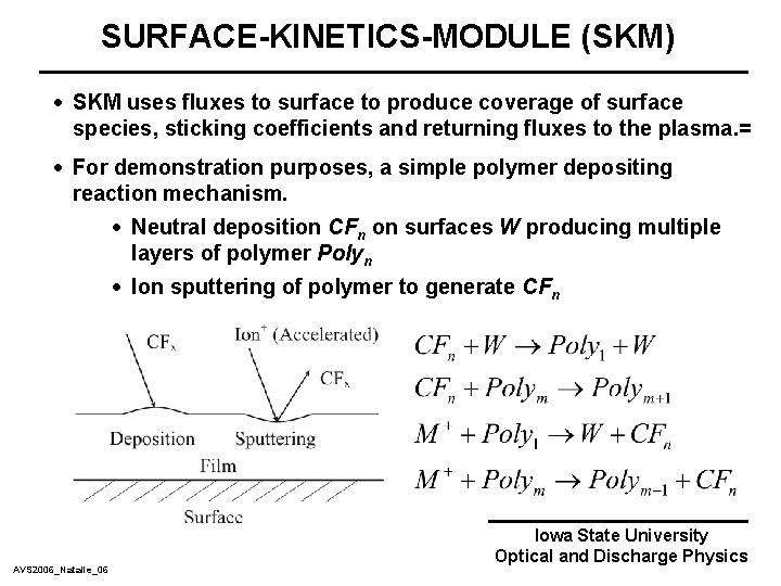 SURFACE-KINETICS-MODULE (SKM) · SKM uses fluxes to surface to produce coverage of surface species,