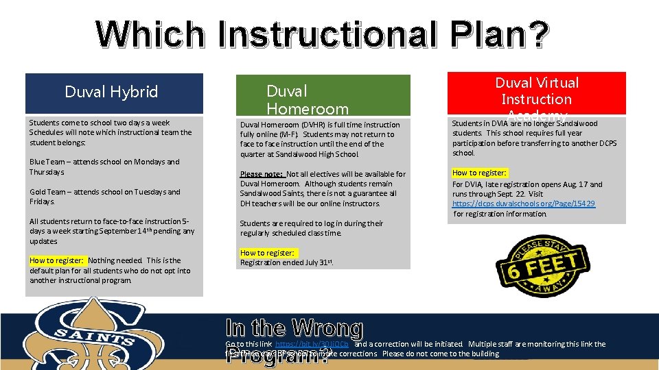 Which Instructional Plan? Duval Hybrid Students come to school two days a week. Schedules