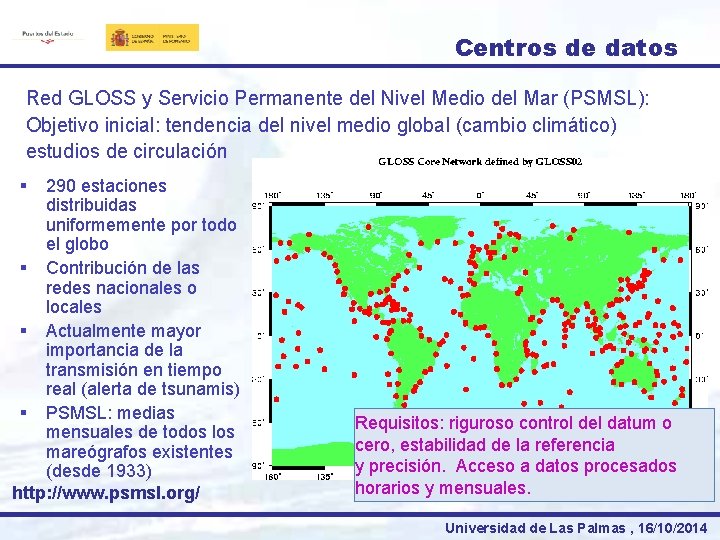 Centros de datos Red GLOSS y Servicio Permanente del Nivel Medio del Mar (PSMSL):