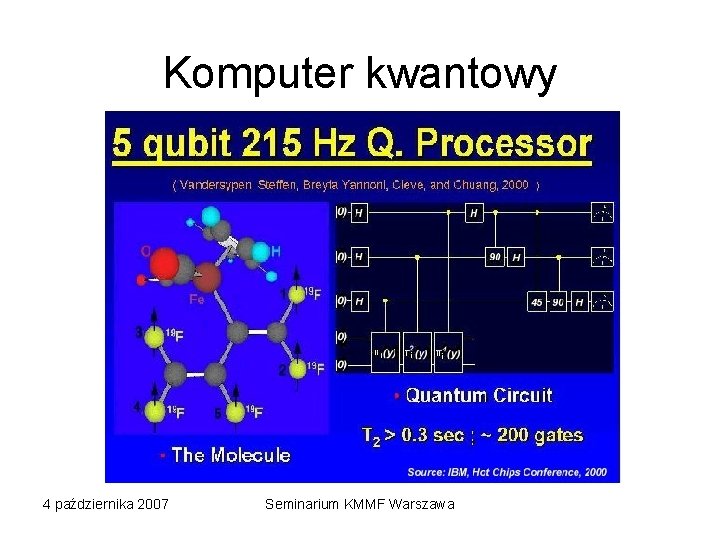 Komputer kwantowy 4 października 2007 Seminarium KMMF Warszawa 