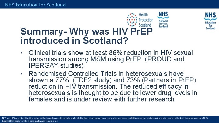 NHS Education for Scotland Summary- Why was HIV Pr. EP introduced in Scotland? •