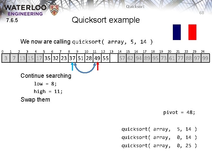 Quicksort 68 Quicksort example 7. 6. 5 We now are calling quicksort( array, 5, Quicksort 68 Quicksort example 7. 6. 5 We now are calling quicksort( array, 5,