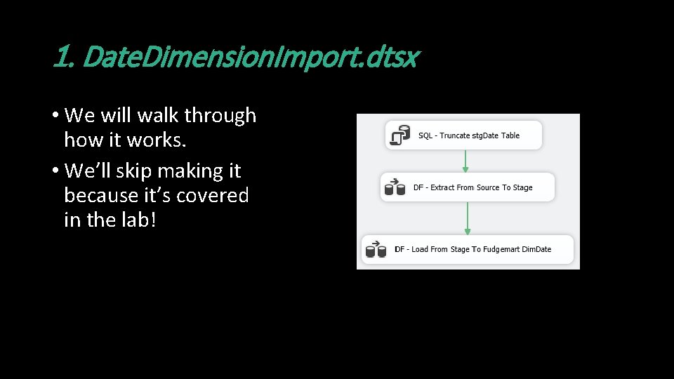 1. Date. Dimension. Import. dtsx • We will walk through how it works. •