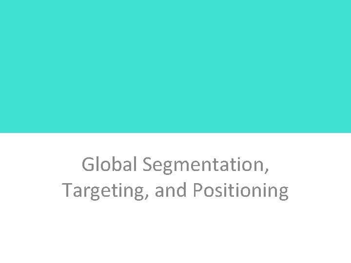 Global Segmentation, Targeting, and Positioning 