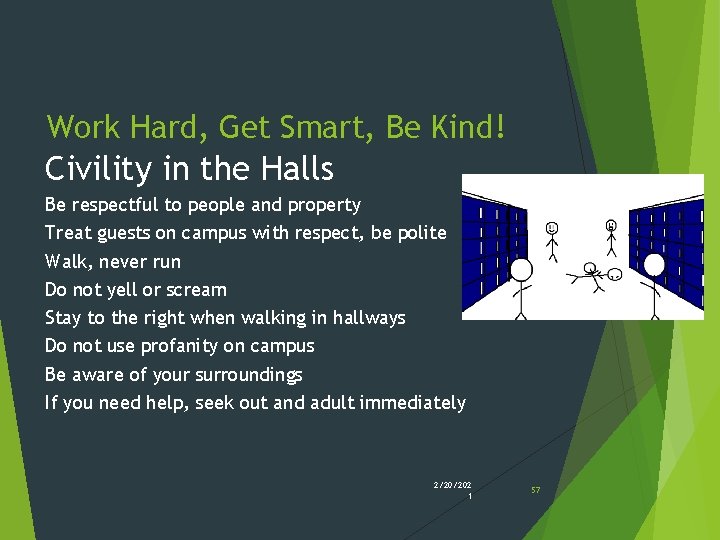 Work Hard, Get Smart, Be Kind! Civility in the Halls Be respectful to people Work Hard, Get Smart, Be Kind! Civility in the Halls Be respectful to people