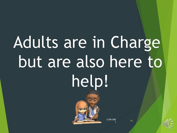 Adults are in Charge but are also here to help! 2/20/202 1 86 Adults are in Charge but are also here to help! 2/20/202 1 86