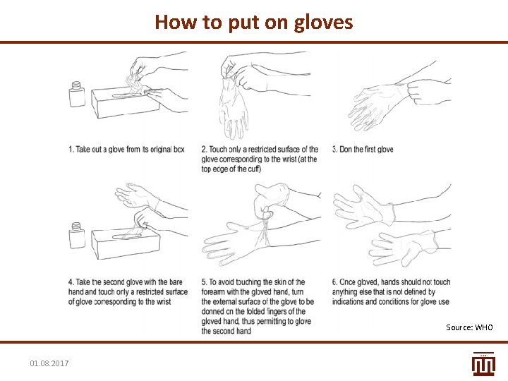 How to put on gloves Source: WHO 01. 08. 2017 How to put on gloves Source: WHO 01. 08. 2017