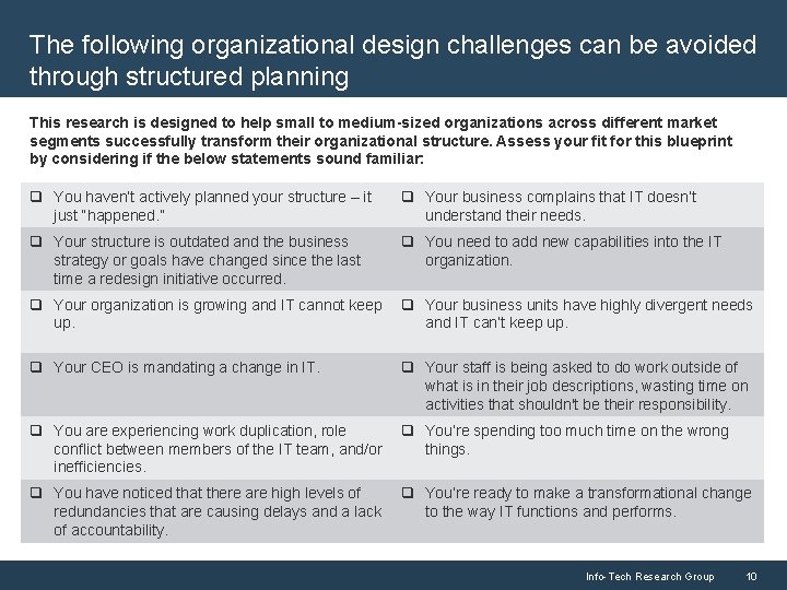 The following organizational design challenges can be avoided through structured planning This research is