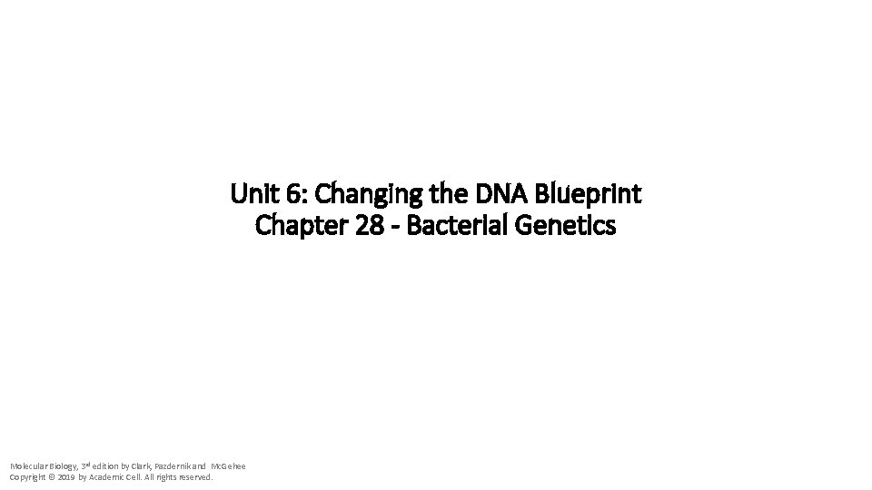 Unit 6: Changing the DNA Blueprint Chapter 28 - Bacterial Genetics Molecular Biology, 3