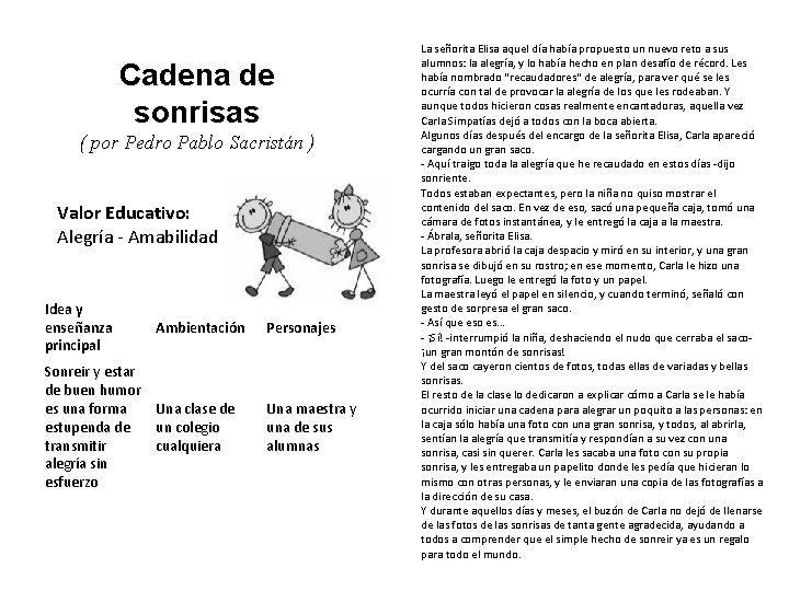 Cadena de sonrisas ( por Pedro Pablo Sacristán ) Valor Educativo: Alegría - Amabilidad