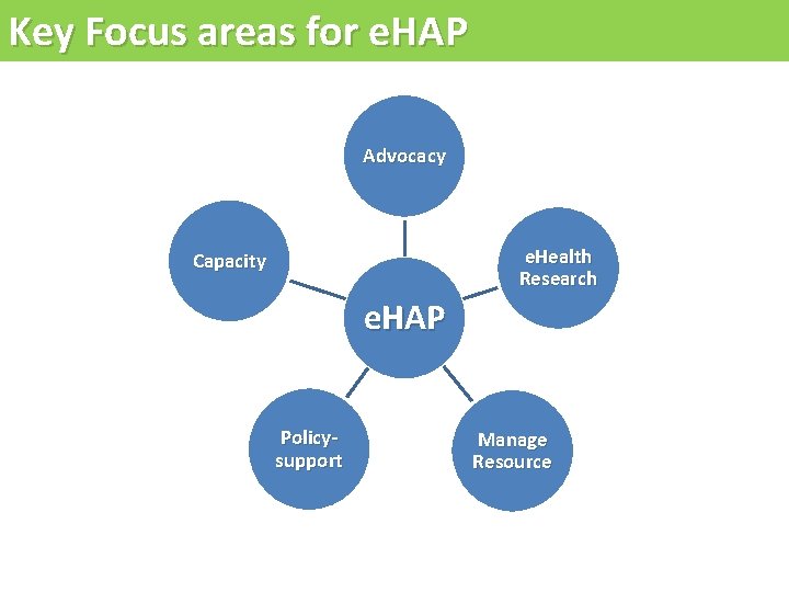 Key Focus areas for e. HAP Advocacy e. Health Research Capacity e. HAP Policysupport