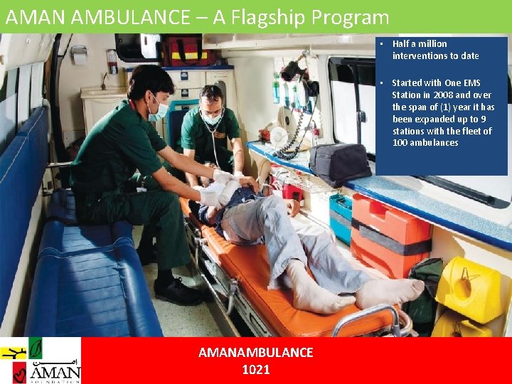 AMAN AMBULANCE – A Flagship Program • Half a million interventions to date •