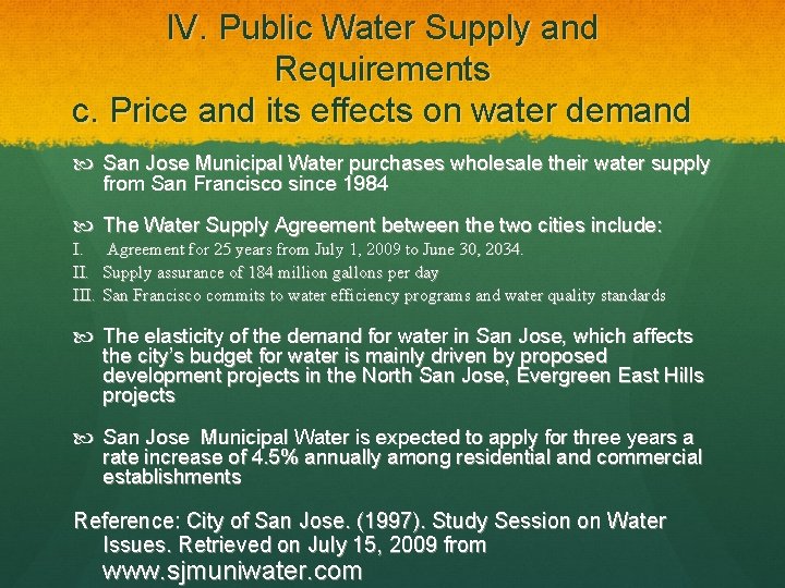 IV. Public Water Supply and Requirements c. Price and its effects on water demand