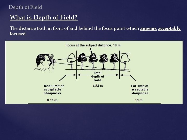 Depth of Field What is Depth of Field? The distance both in front of