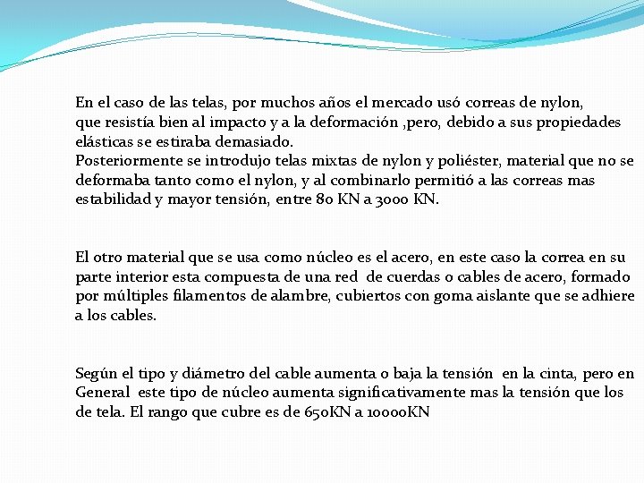 En el caso de las telas, por muchos años el mercado usó correas de En el caso de las telas, por muchos años el mercado usó correas de