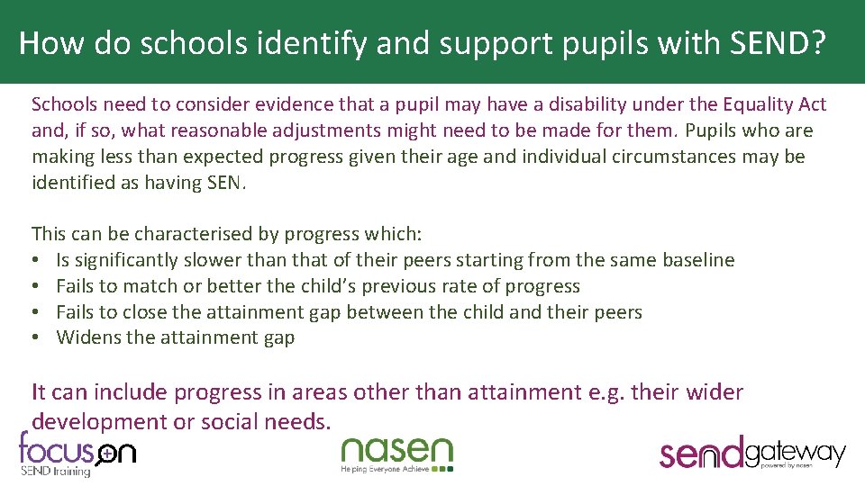 How do schools identify and support pupils with SEND? Why is HQT important? Schools