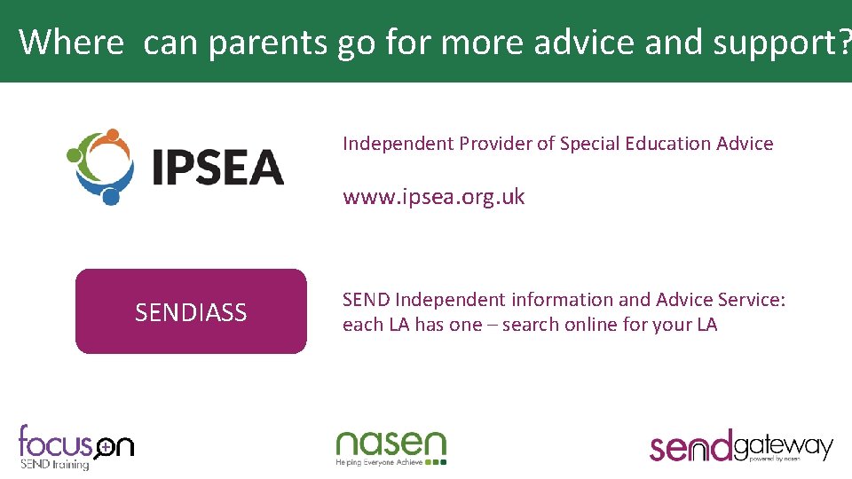 Where can parents go for more advice and support? Why is HQT important? Independent