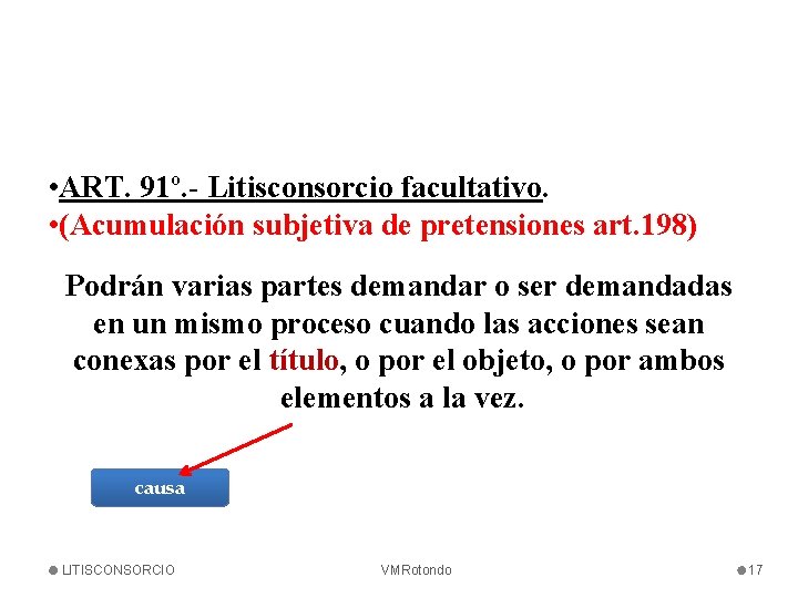  • ART. 91º. - Litisconsorcio facultativo. • (Acumulación subjetiva de pretensiones art. 198)