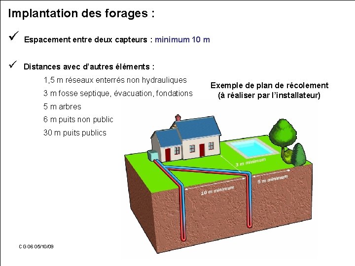 Implantation des forages : ü Espacement entre deux capteurs : minimum 10 m ü