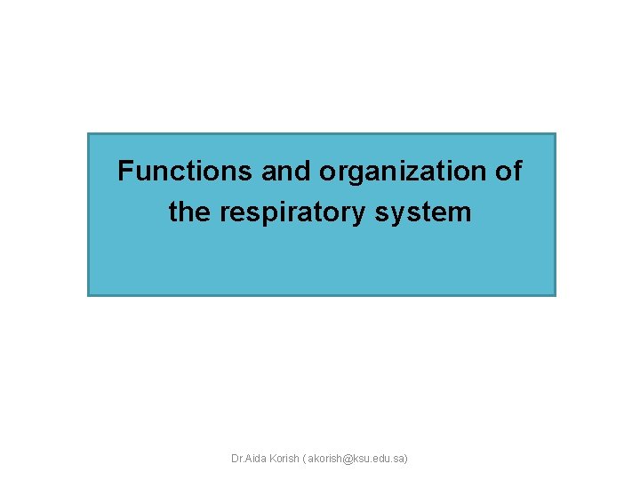 Functions and organization of the respiratory system Dr. Aida Korish ( akorish@ksu. edu. sa)
