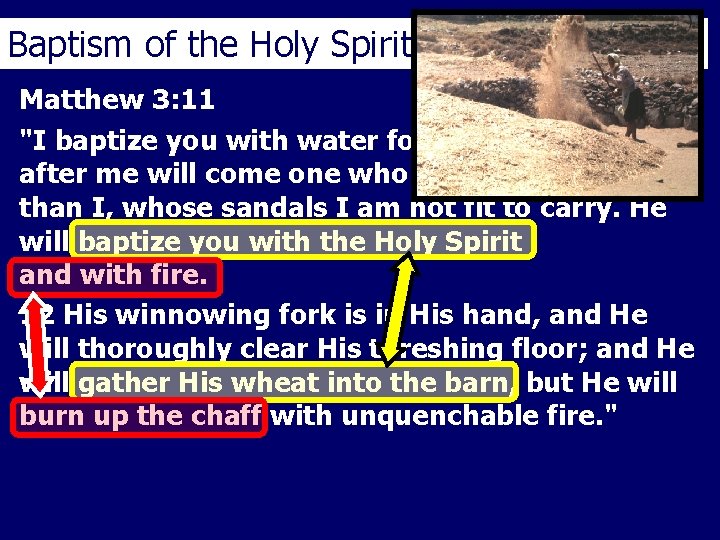 Baptism of the Holy Spirit Matthew 3: 11 "I baptize you with water for