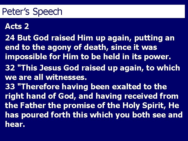 Peter’s Speech Acts 2 24 But God raised Him up again, putting an end