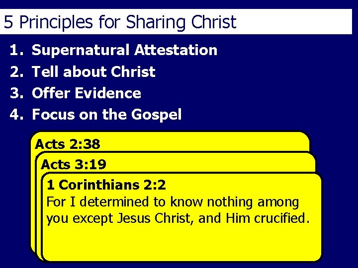 5 Principles for Sharing Christ 1. 2. 3. 4. Supernatural Attestation Tell about Christ