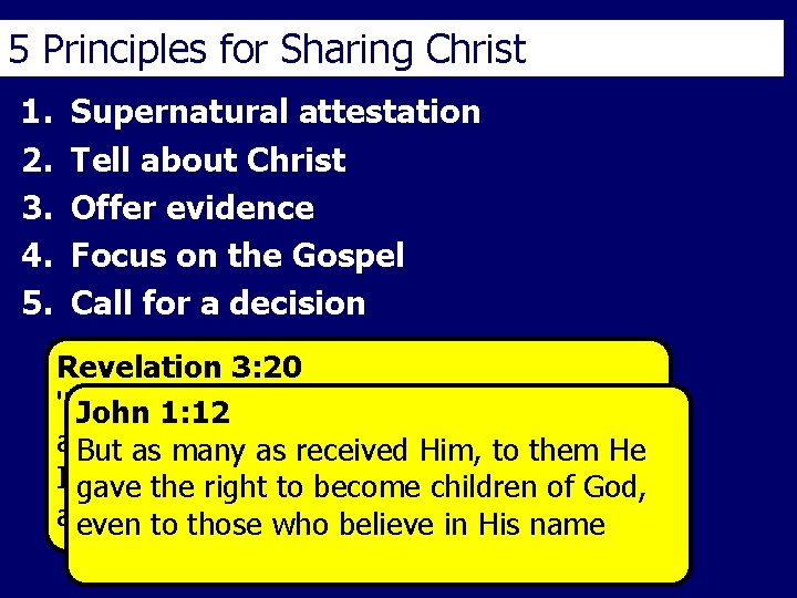5 Principles for Sharing Christ 1. 2. 3. 4. 5. Supernatural attestation Tell about