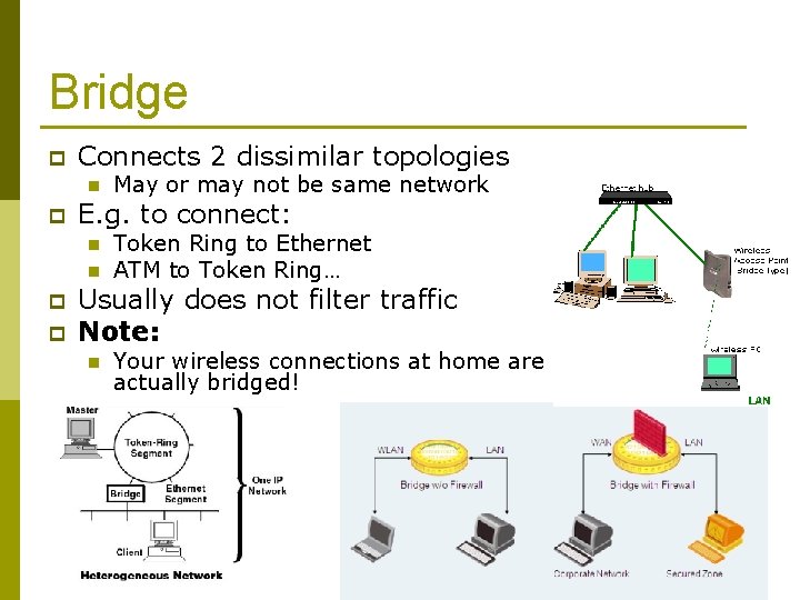 Bridge p Connects 2 dissimilar topologies n p E. g. to connect: n n