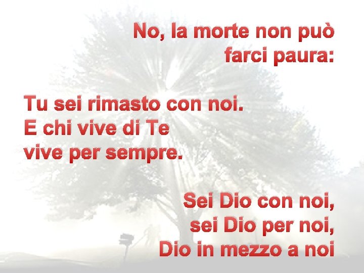 No, la morte non può farci paura: Tu sei rimasto con noi. E chi