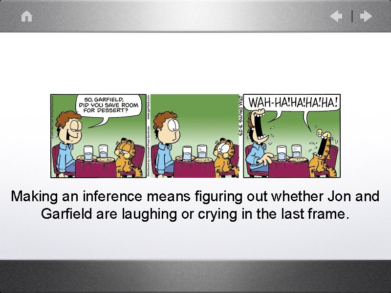 Making an inference means figuring out whether Jon and Garfield are laughing or crying