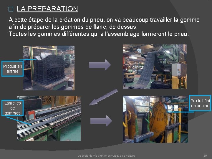 � LA PREPARATION A cette étape de la création du pneu, on va beaucoup