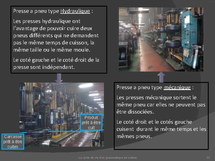 Presse a pneu type Hydraulique : Les presses hydraulique ont l’avantage de pouvoir cuire