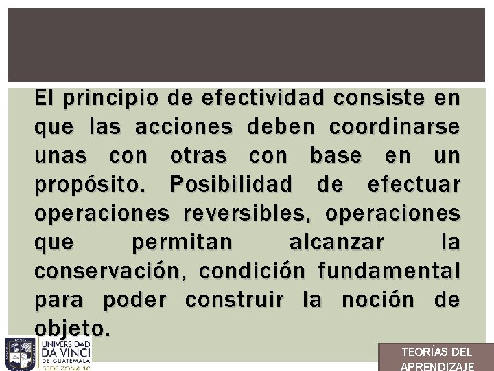 El principio de efectividad consiste en que las acciones deben coordinarse unas con otras