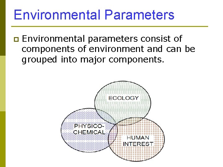 Environmental Parameters p Environmental parameters consist of components of environment and can be grouped