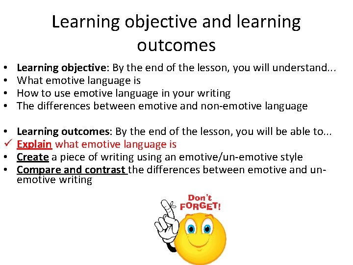 Learning objective and learning outcomes • • Learning objective: By the end of the Learning objective and learning outcomes • • Learning objective: By the end of the