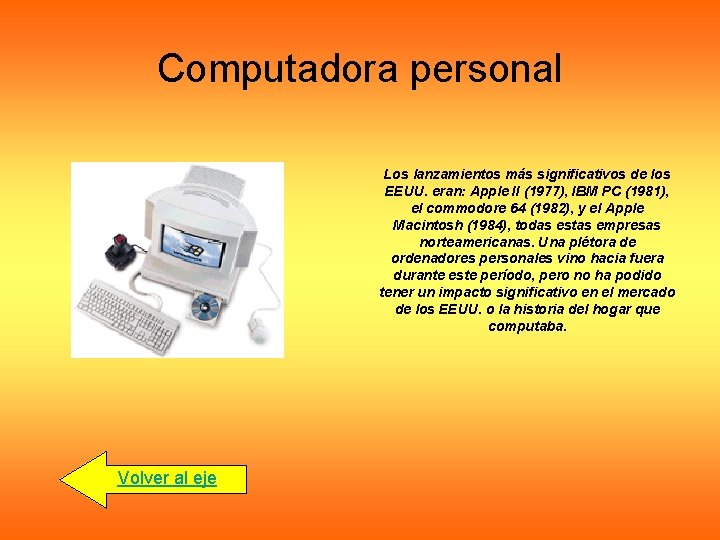 Computadora personal Los lanzamientos más significativos de los EEUU. eran: Apple II (1977), IBM