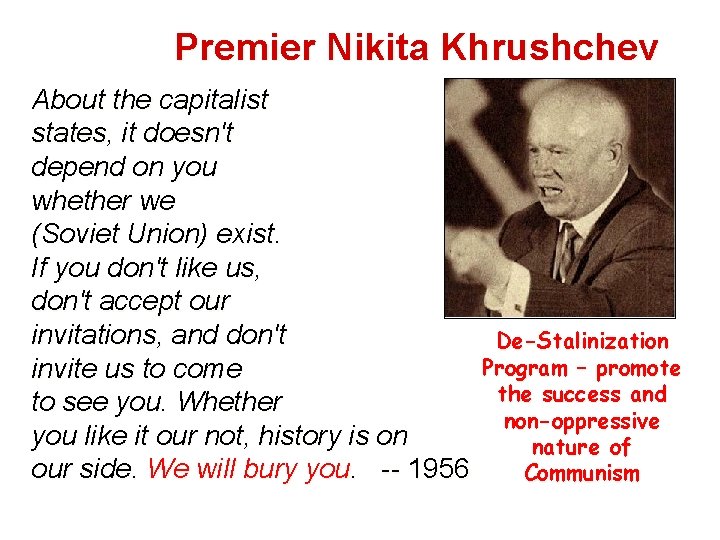 Premier Nikita Khrushchev About the capitalist states, it doesn't depend on you whether we Premier Nikita Khrushchev About the capitalist states, it doesn't depend on you whether we