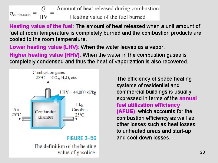 Heating value of the fuel: The amount of heat released when a unit amount