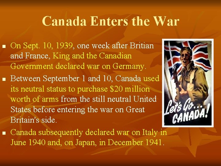The Beginning of WWII Canada Goes to War