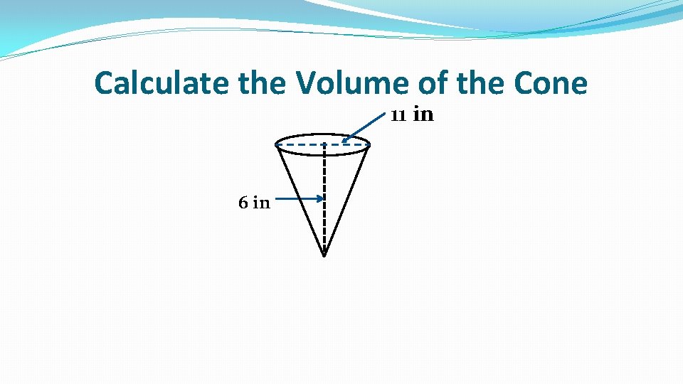 Calculate the Volume of the Cone 11 in 6 in 