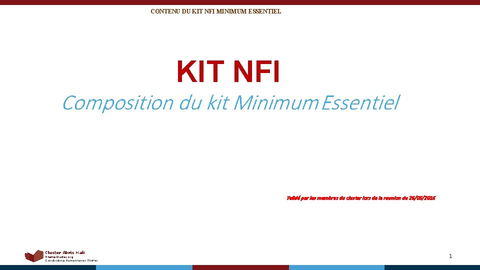 CONTENU DU KIT NFI MINIMUM ESSENTIEL KIT NFI