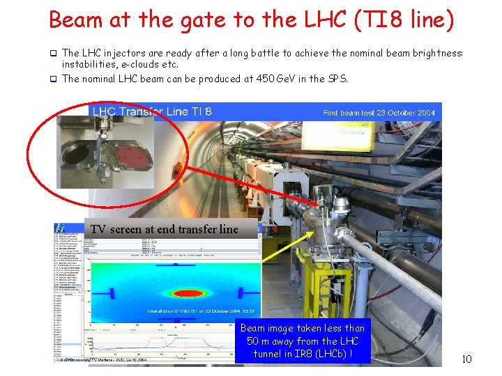 Beam at the gate to the LHC (TI 8 line) q The LHC injectors