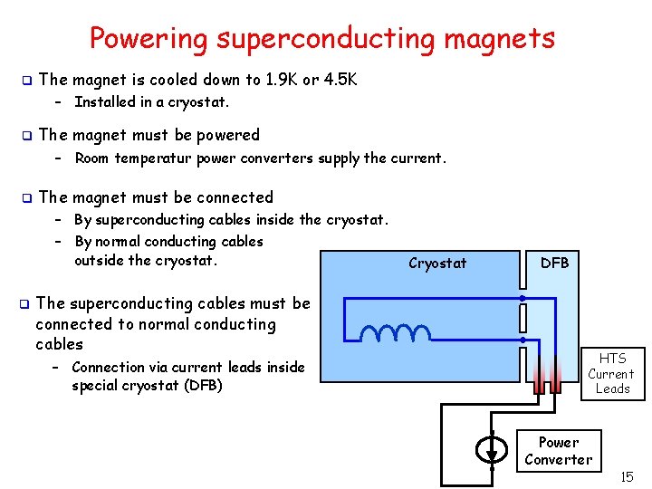 Powering superconducting magnets q The magnet is cooled down to 1. 9 K or