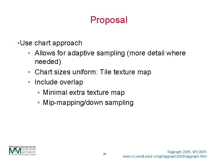 Proposal • Use chart approach • Allows for adaptive sampling (more detail where needed)